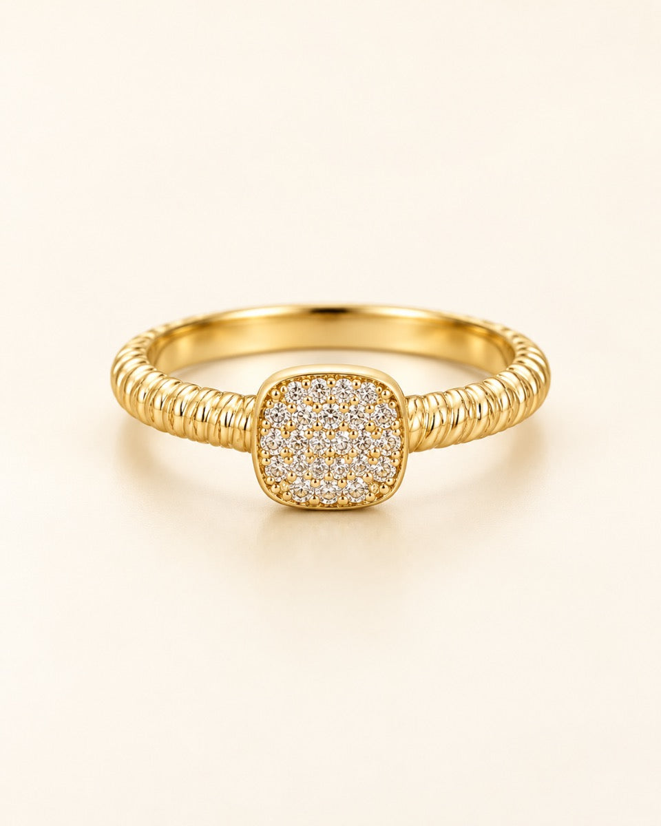 10K Gold Square Pavé Ring-Size 7