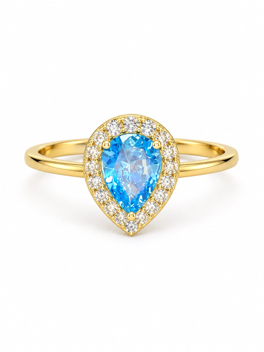 10K Gold Pear-Shaped Blue Stone Ring- Size 6