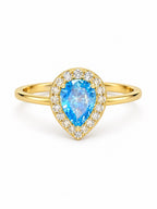 10K Gold Pear-Shaped Blue Stone Ring- Size 6