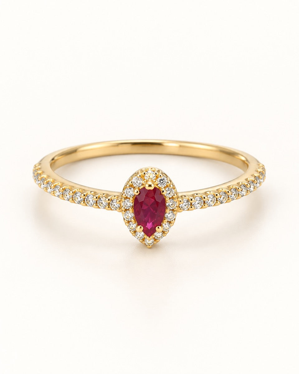 10KT Yellow Gold Ring with Red Stone- Size 8