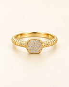 10K Gold Square Pavé Ring-Size 7