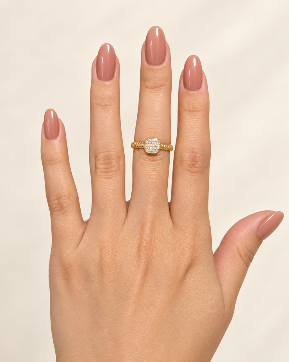 10K Gold Square Pavé Ring-Size 7