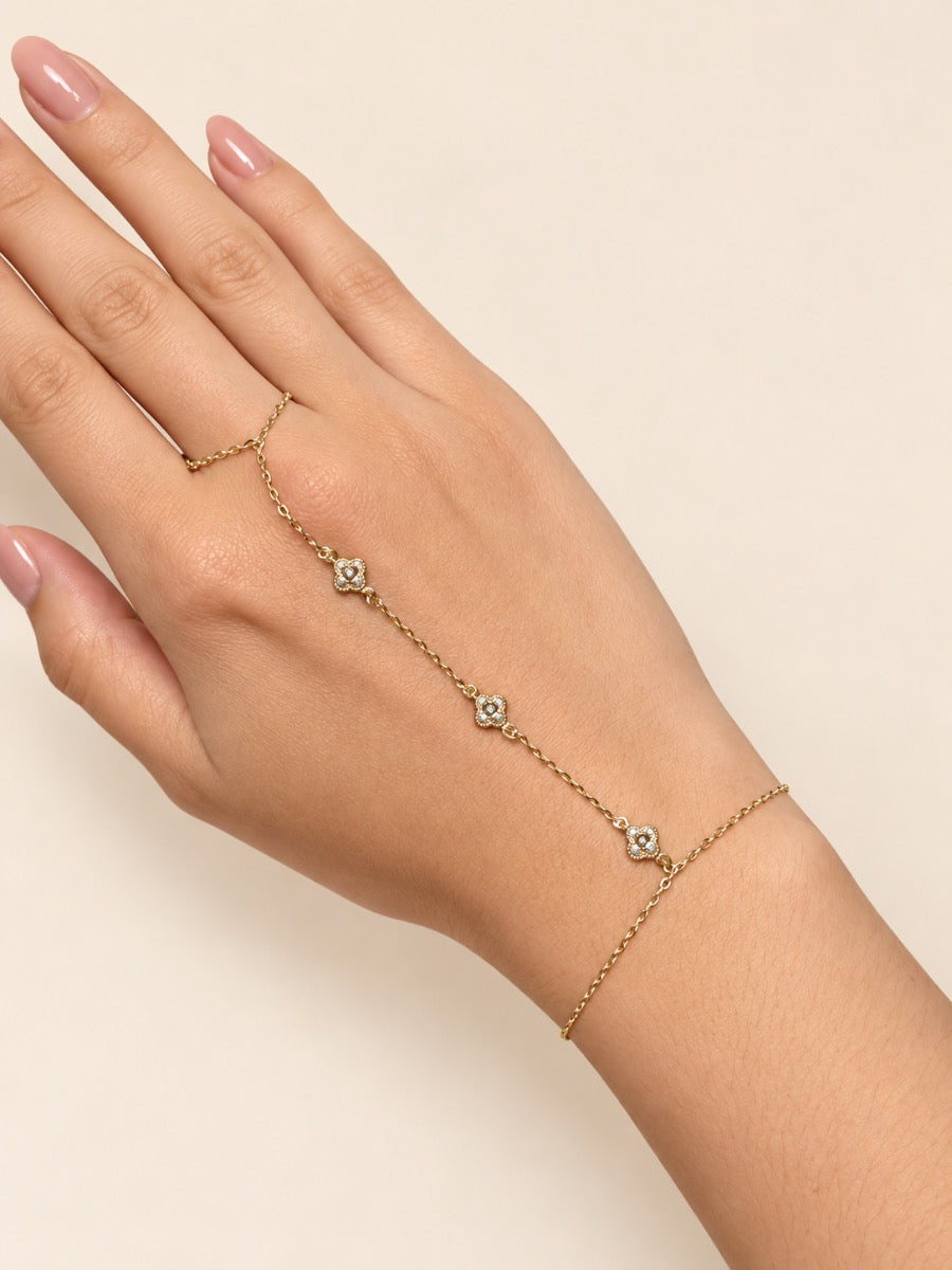 10K Gold Floral Hand Chain Bracelet-Size 6.5-7"