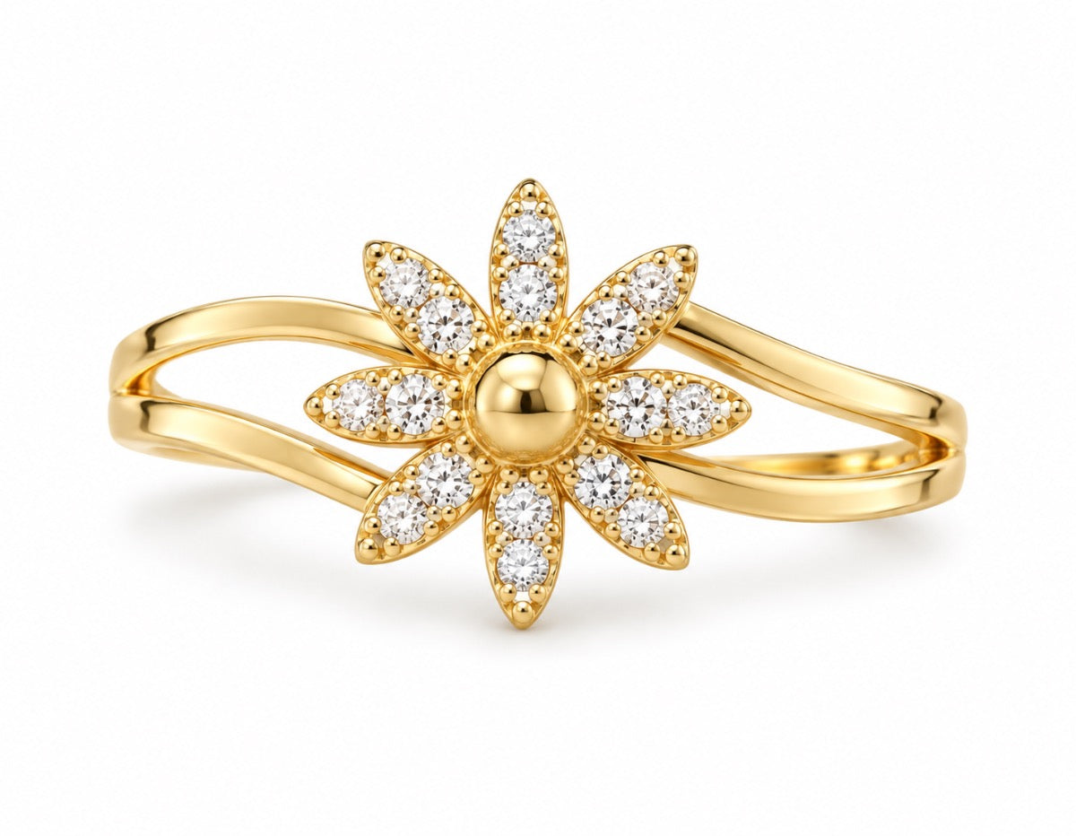10K Gold Daisy Ring with Open Double Band – Size 7